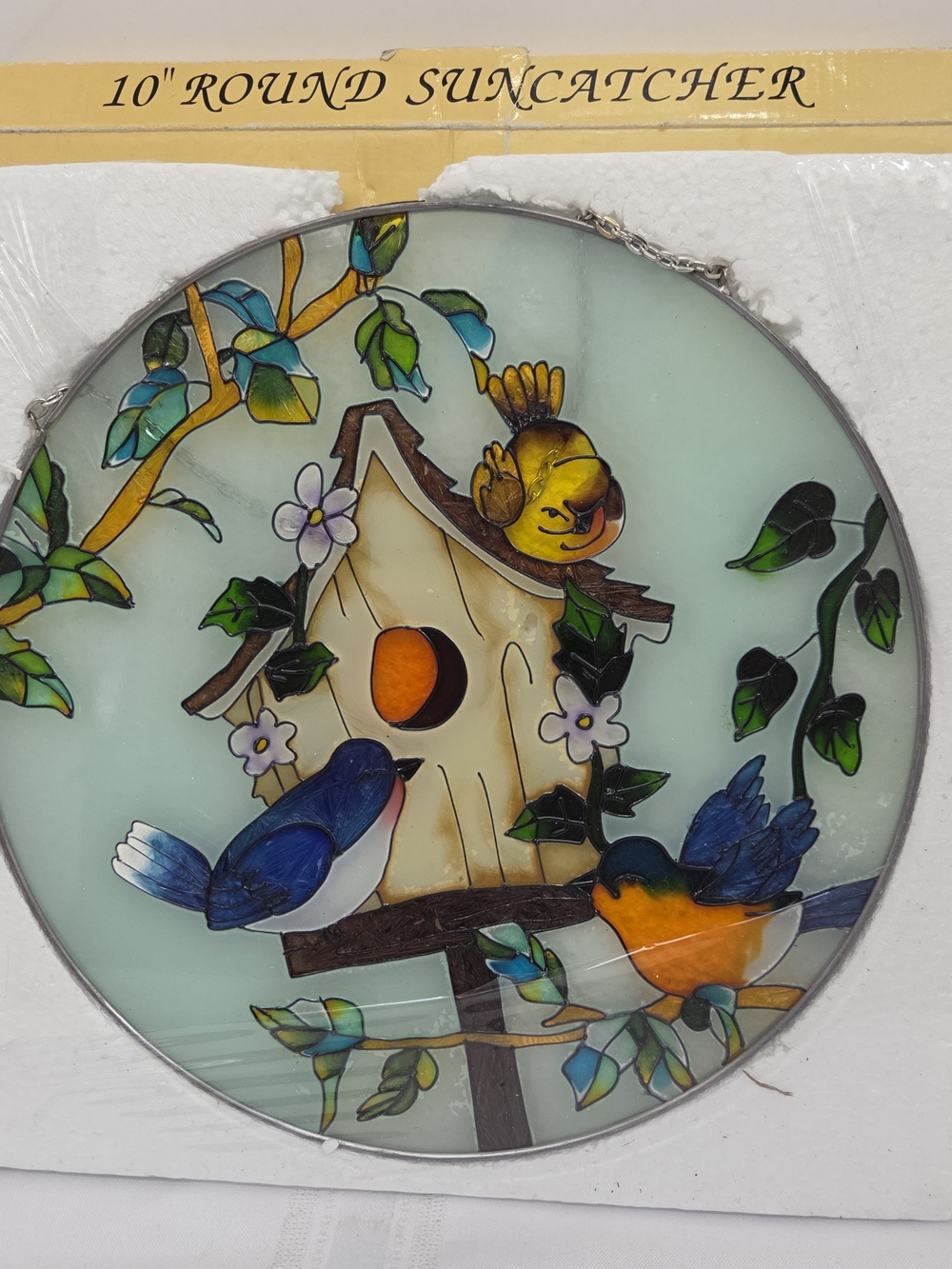 Chesapeake Bay Blue & Orange Birdhouse Stained Glass Suncatcher 10"